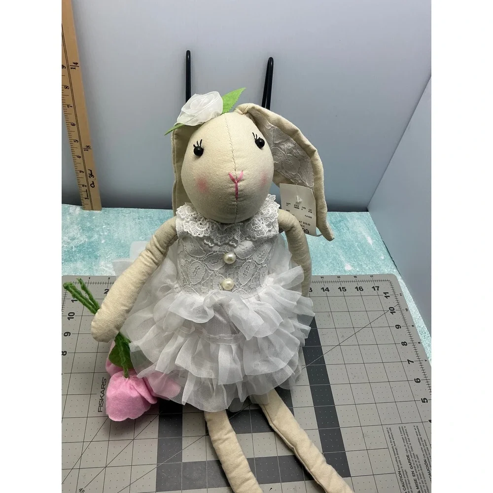 222 Elegance Whimsical Long Leg Bunny Doll White Lace Tutu Pink Rose NWT 22in